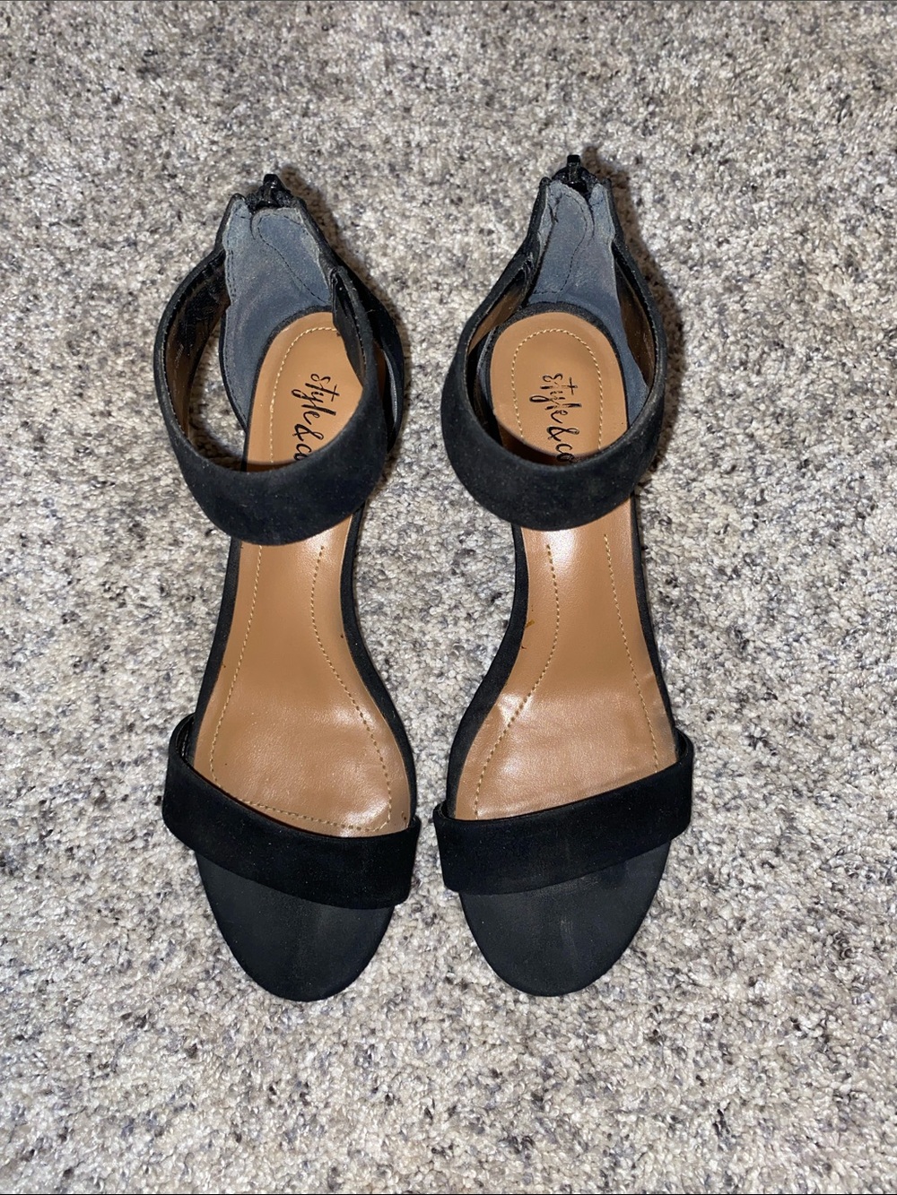 Style & Co. Black Suede Open-Toe Ankle-Strap Heels